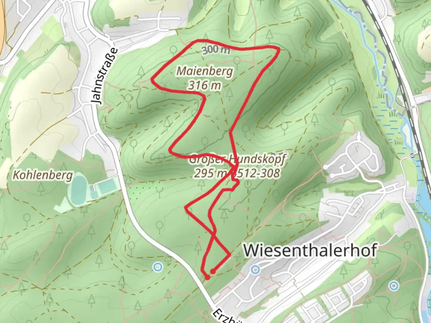 An image depicting the trail Kleiner Hundskopf and Großer Hundskopf Loop and its surrounding area.