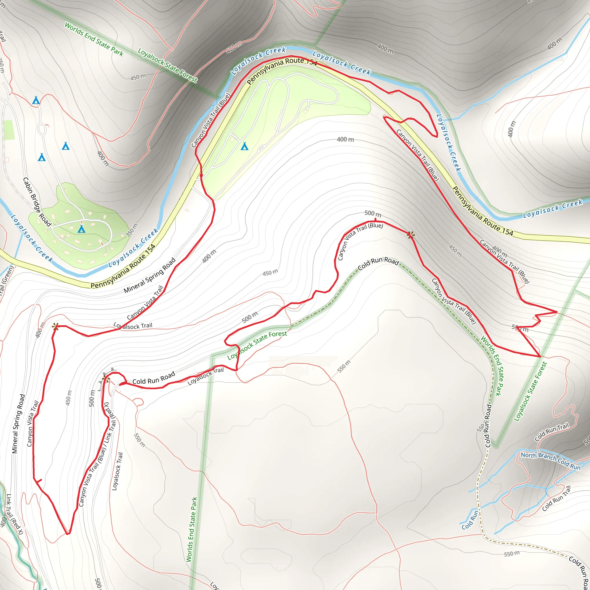 Loyalsock Trail and Canyon Vista Trail - Blue mobile static map