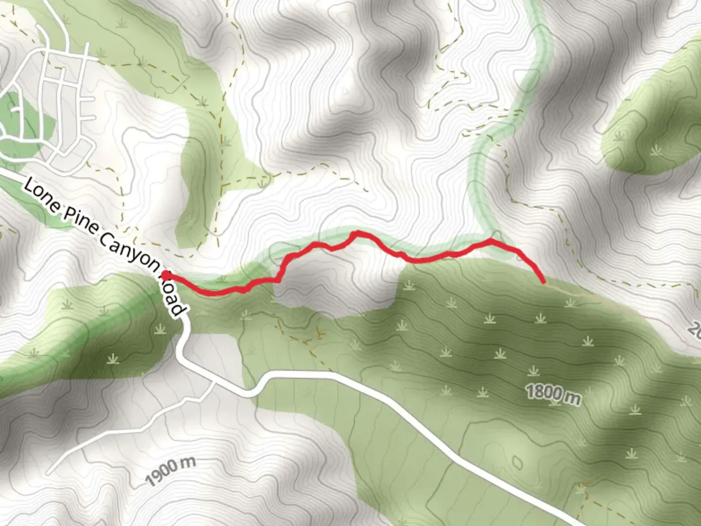 An image depicting the trail Lone Pine Canyon Road Walk and its surrounding area.