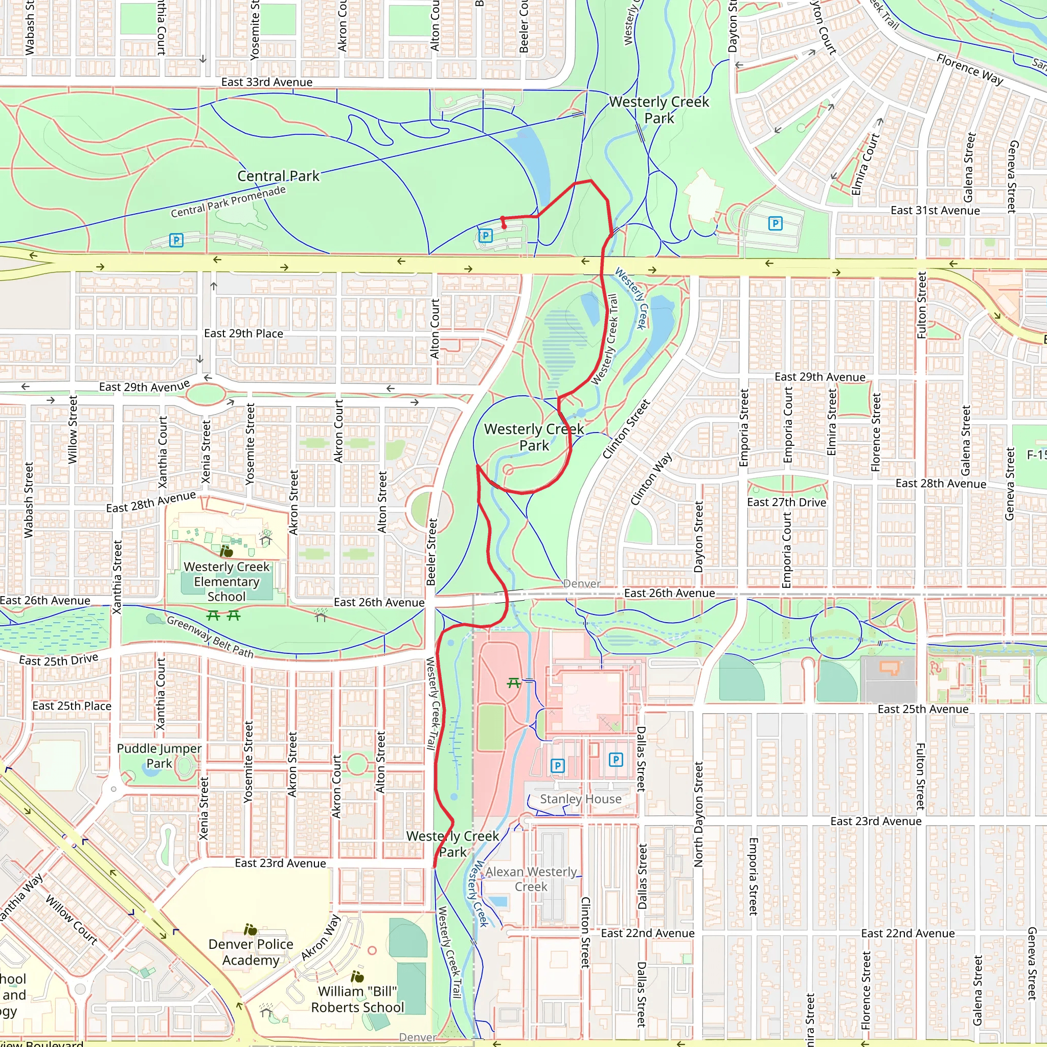 Westerly Creek Trail Out and Back mobile static map