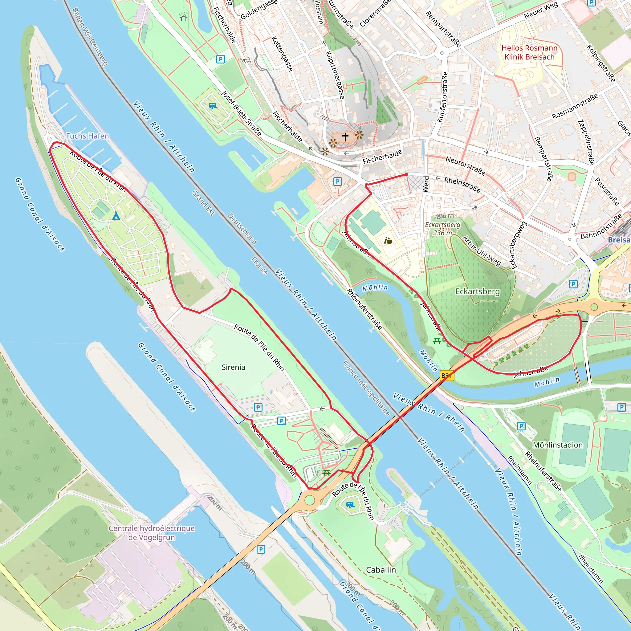 Port de plaisance - Fuchs Hafen - Marina sur l'Île du Rhin Loop via Jahnstraße mobile static map