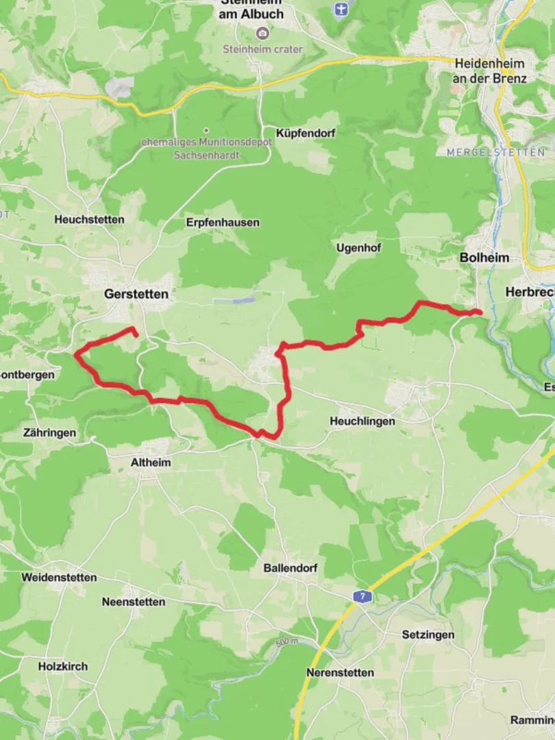 An image depicting the trail Anhausen to Gerstetten Walk and its surrounding area.