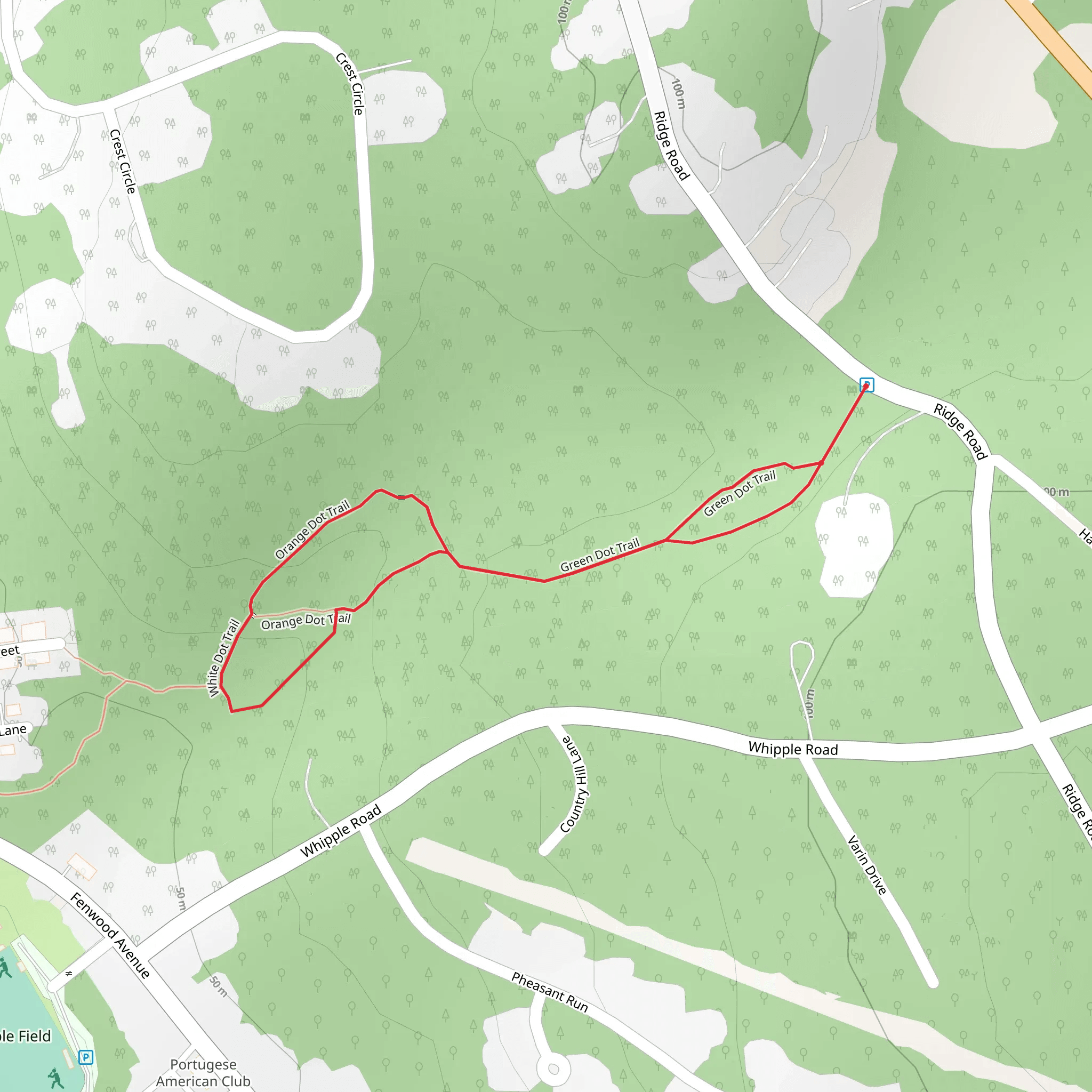 Green Dot, Orange Dot and White Dot Trail mobile static map