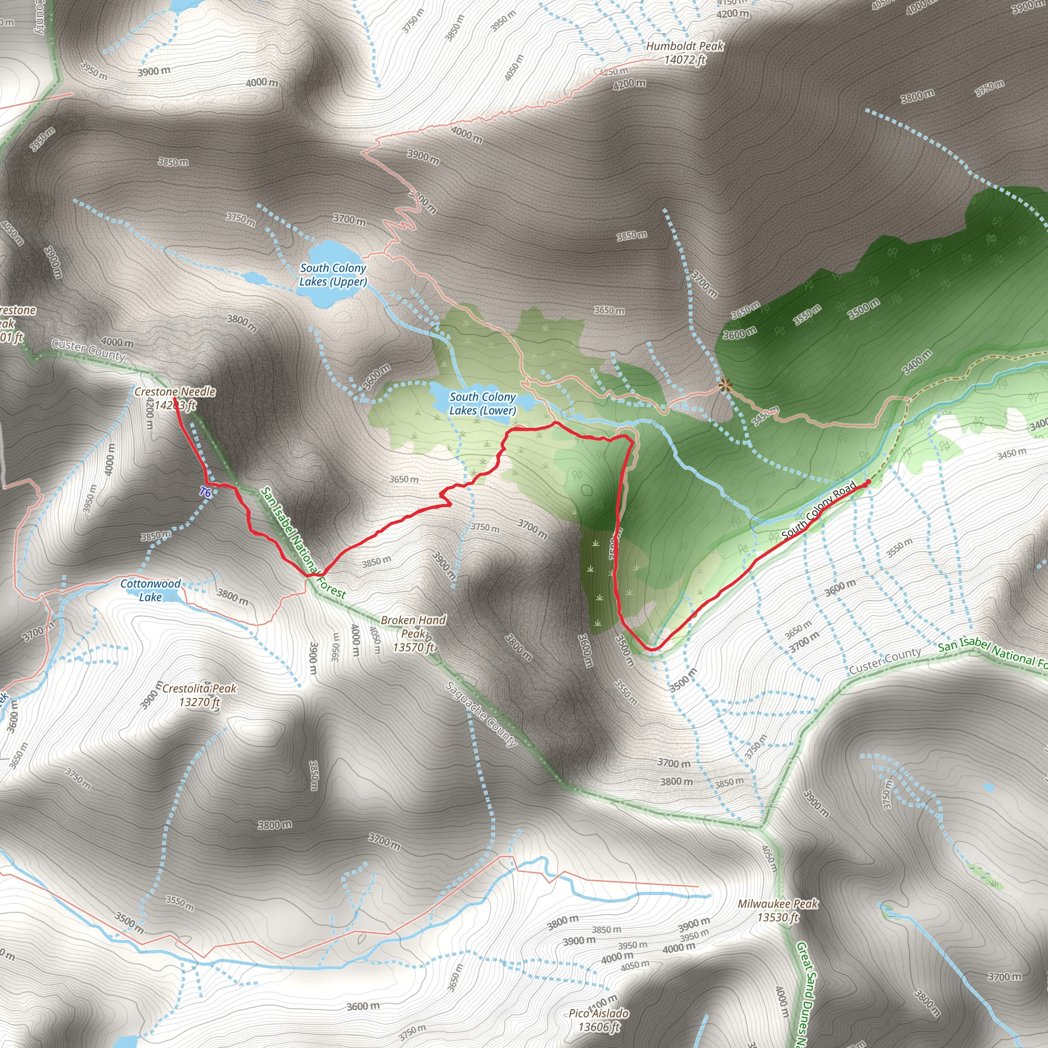 Crestone Needle via South Colony Trail mobile static map