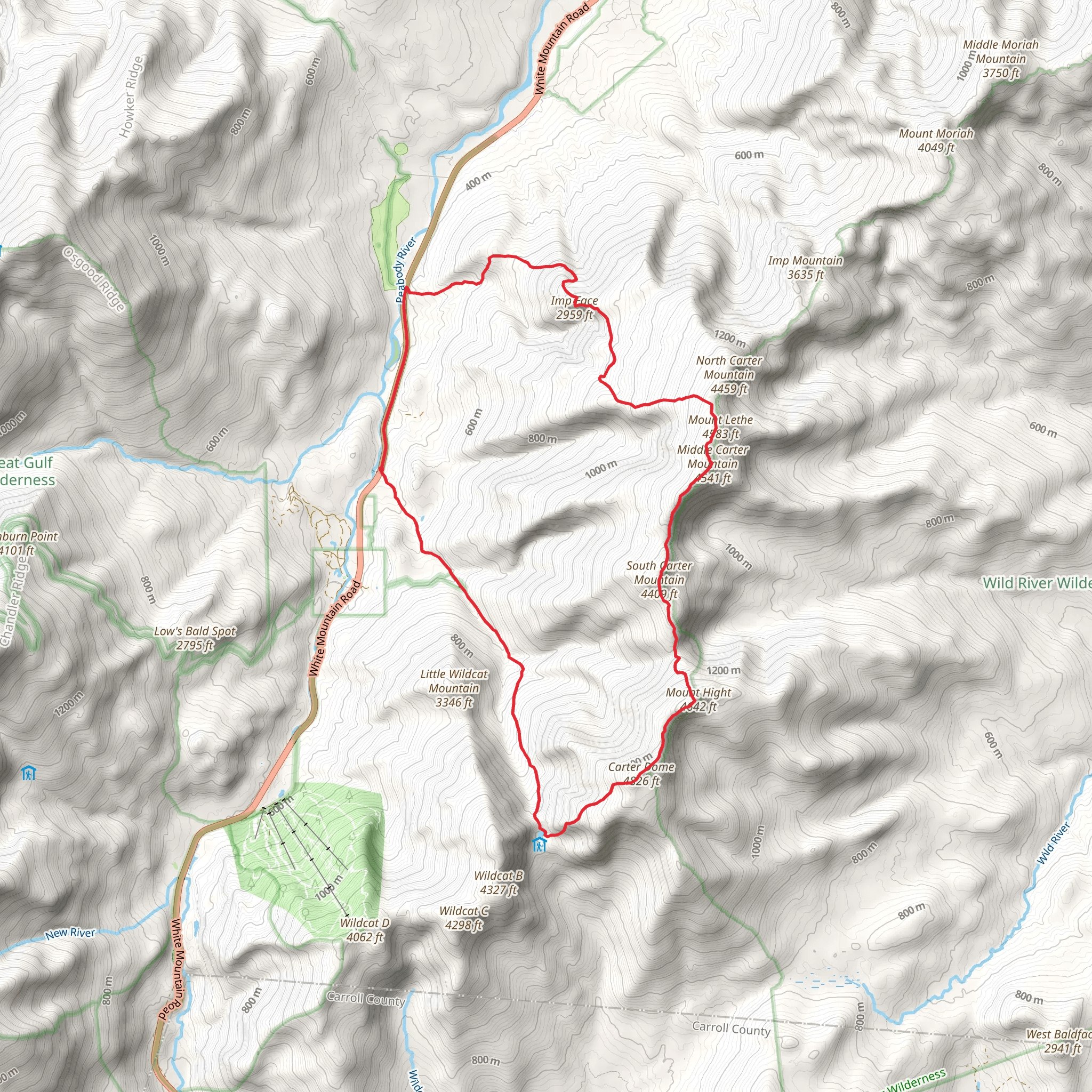 Carter Dome to Imp Face Loop via Carter Moriah Trail mobile static map