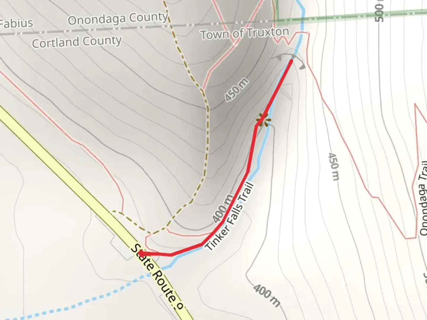 An image depicting the trail Tinker Falls Trail and its surrounding area.