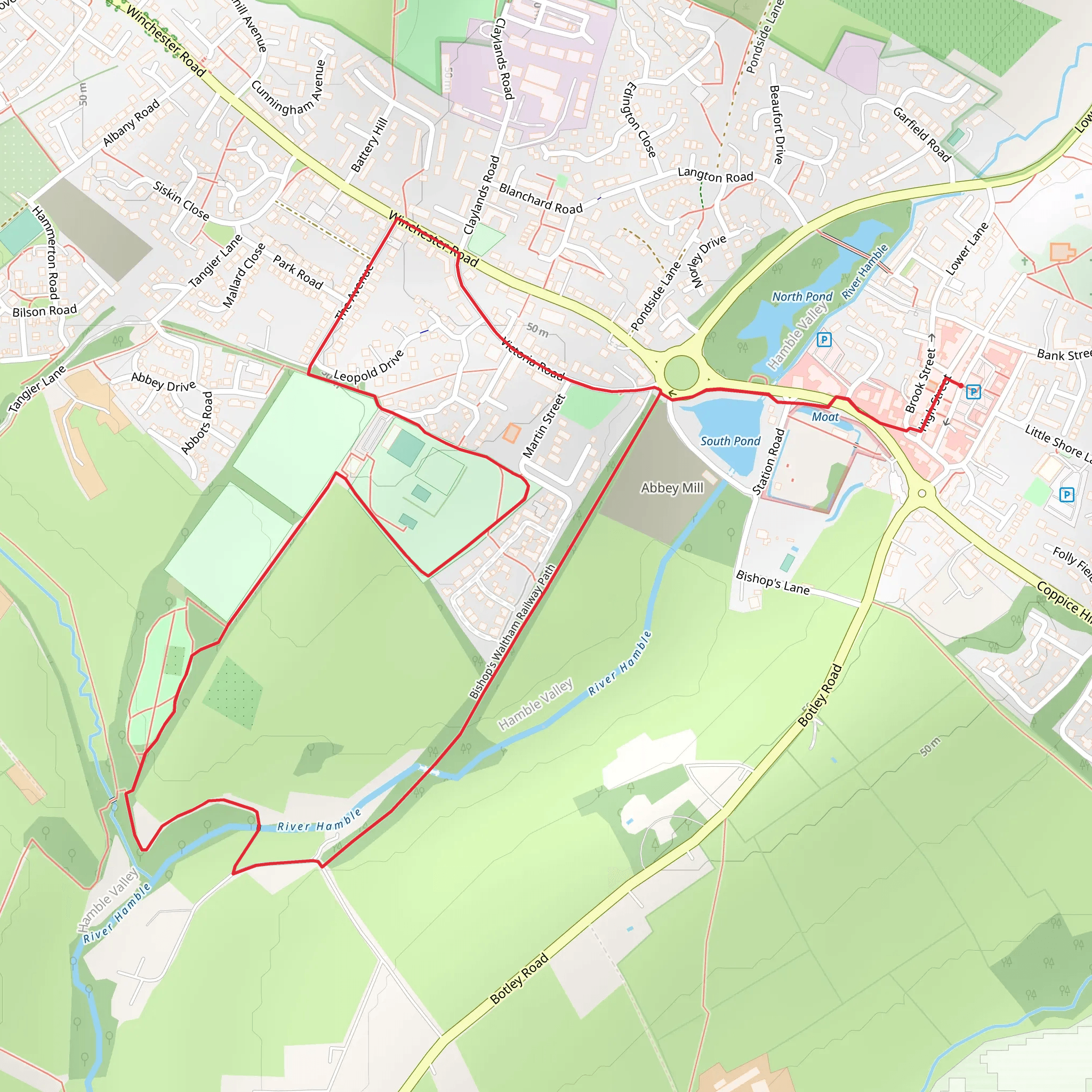 South Pond and River Hamble via Pilgrims Trail mobile static map