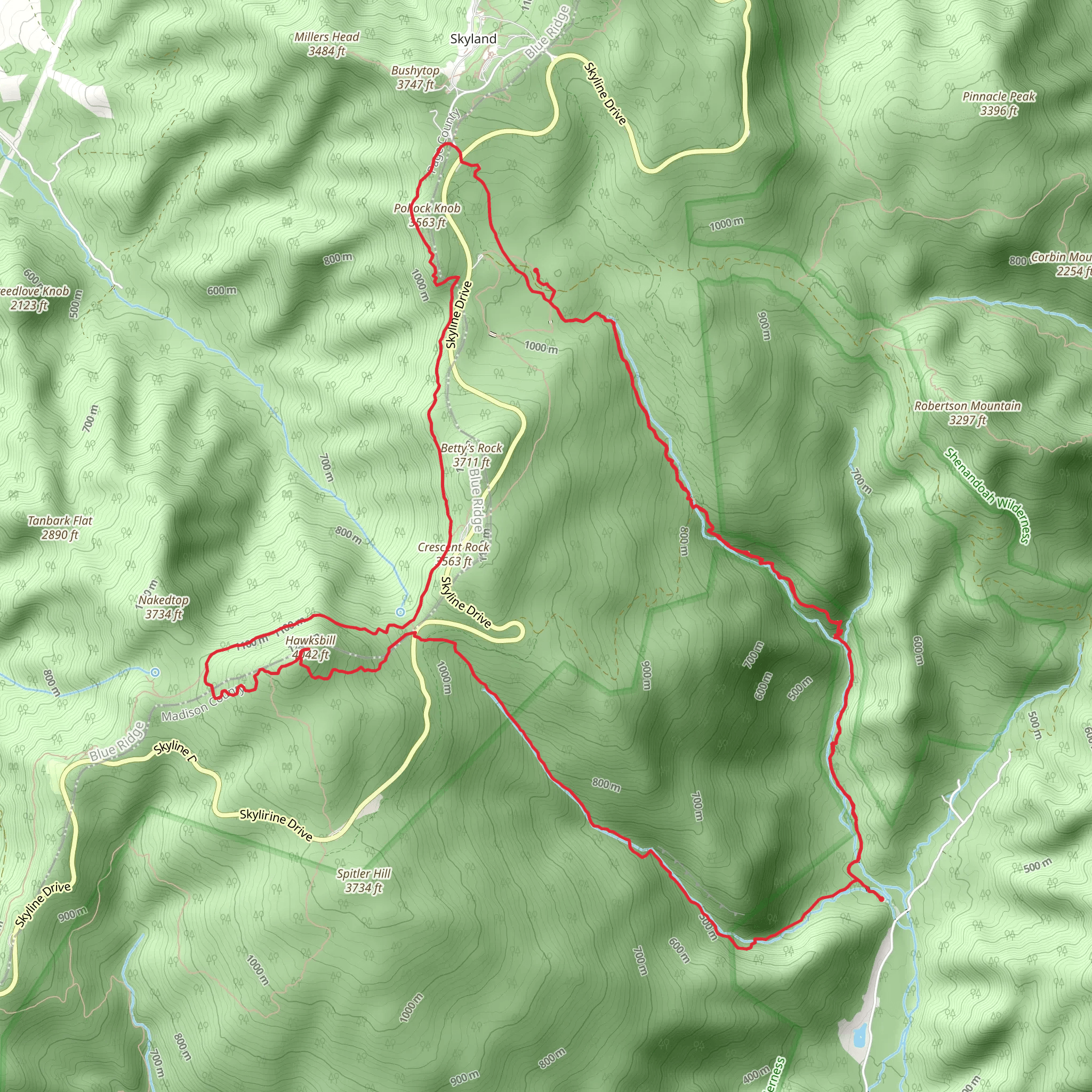 Cedar Run, Hawksbill and White Oak Canyon Loop Trail mobile static map