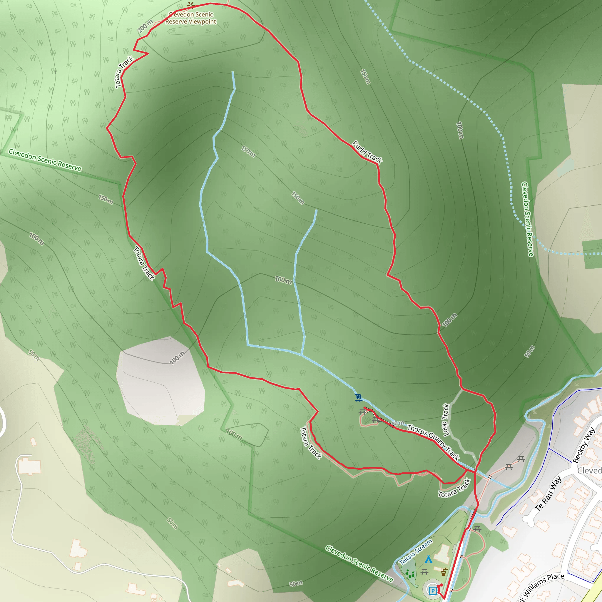 Clevedon Scenic Reserve Track and Thorps Quarry mobile static map