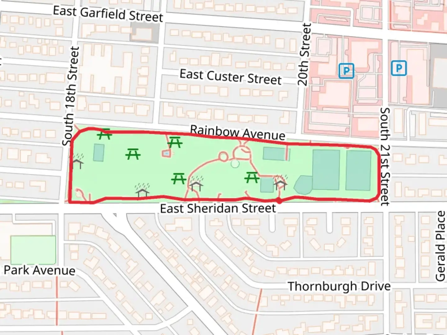 An image depicting the trail Washington Park - Horseshoe Pit Loop and its surrounding area.
