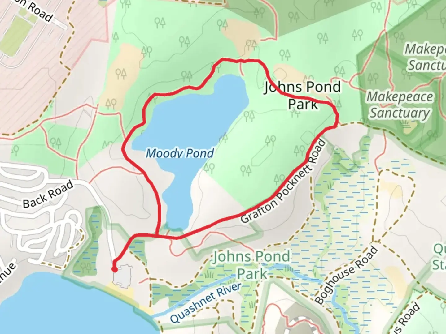 An image depicting the trail Moody Pond - Johns Pond Park and its surrounding area.