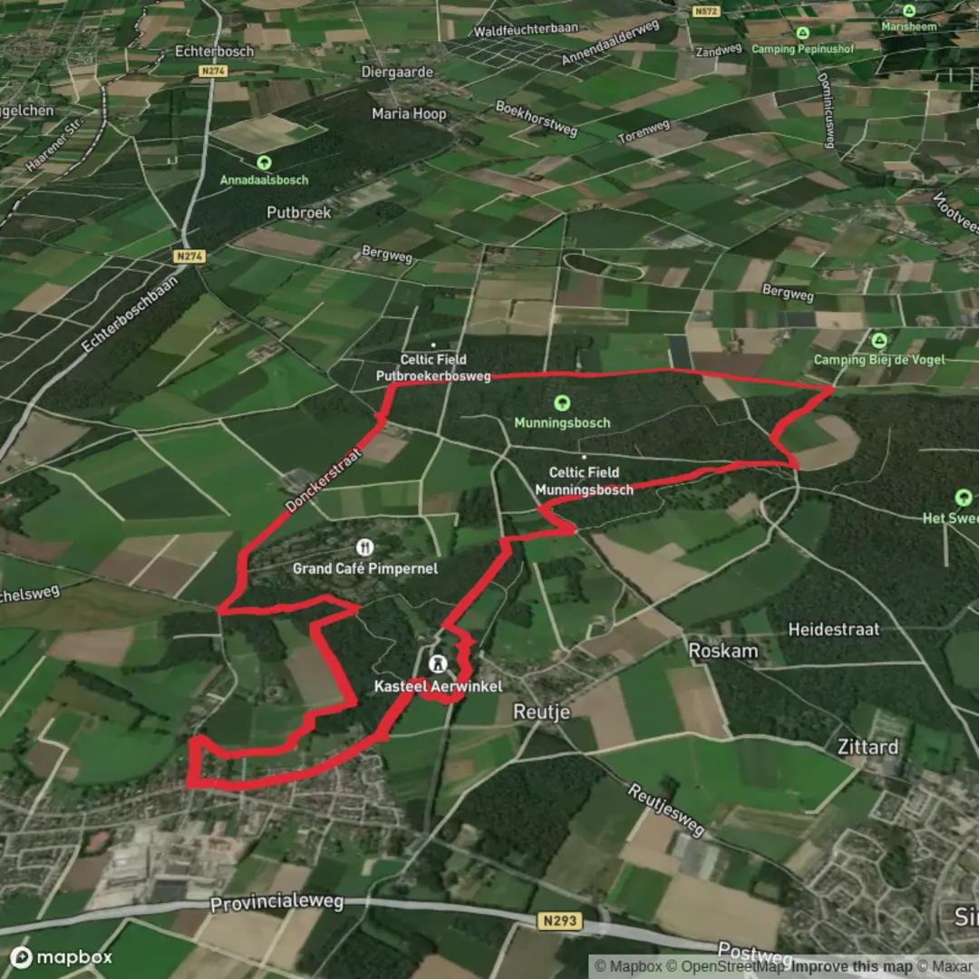 An image depicting the trail Munningbosch Loop and its surrounding area.