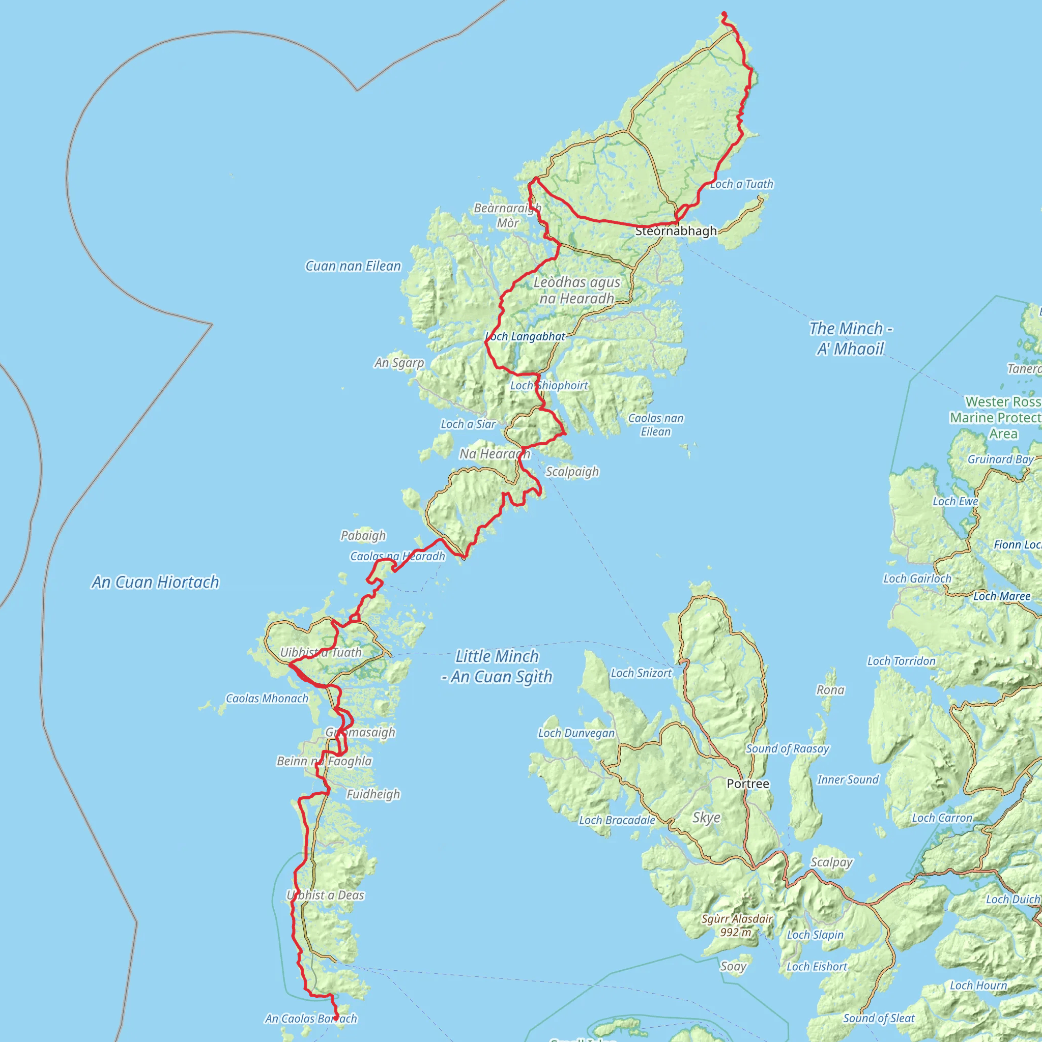 Butt of Lewis to Vatersay in Western Isles mobile static map