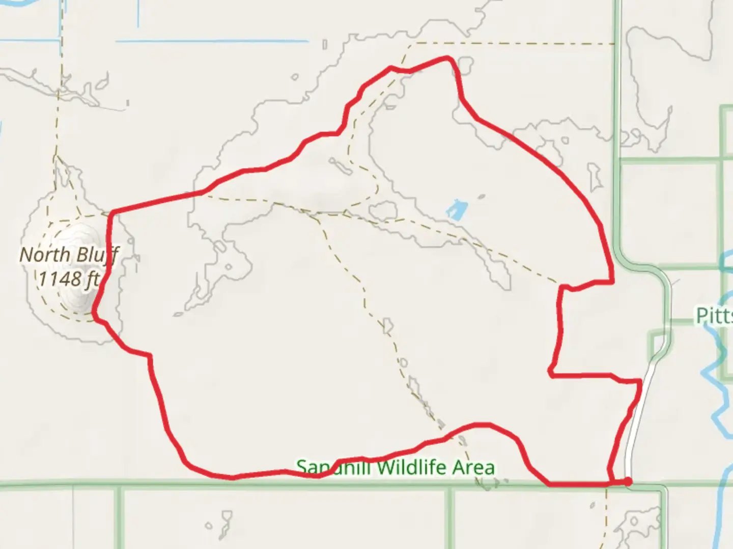 An image depicting the trail East Plotts and Quail Point Flowage Loop and its surrounding area.
