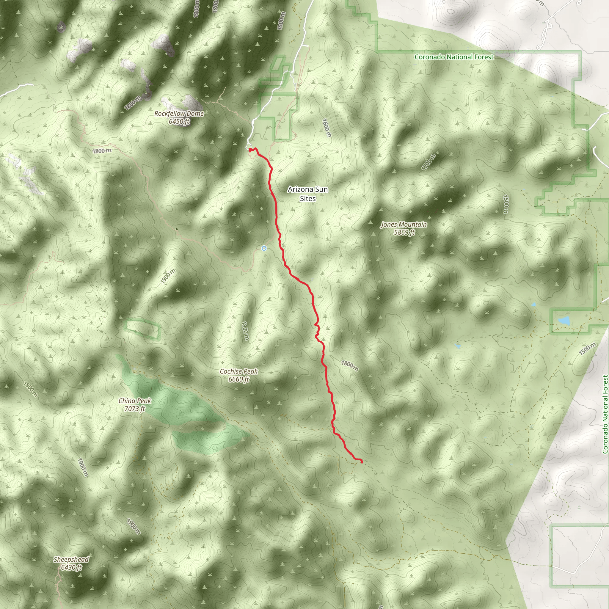 Middlemarch Canyon via Cochise Stronghold Trail mobile static map