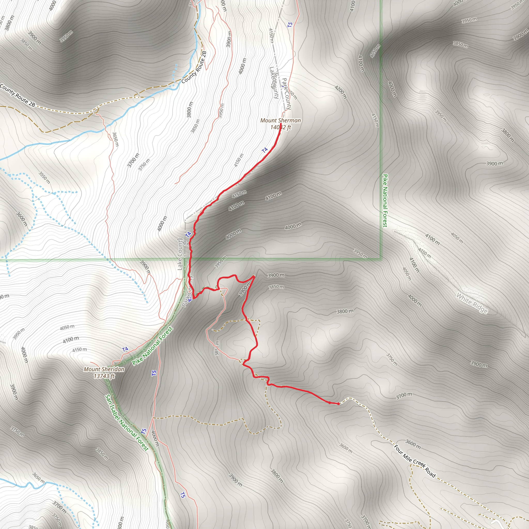 Mount Sherman - Southwest Ridge from Fourmile Creek mobile static map