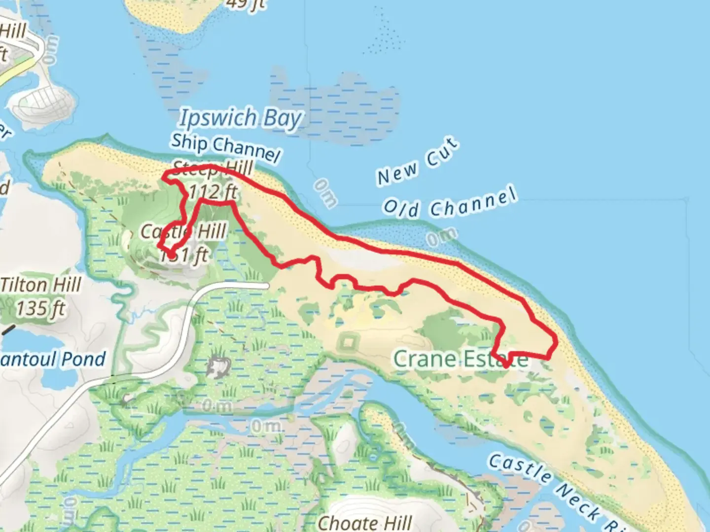 An image depicting the trail Crane Beach Loop via The Back Ave and its surrounding area.