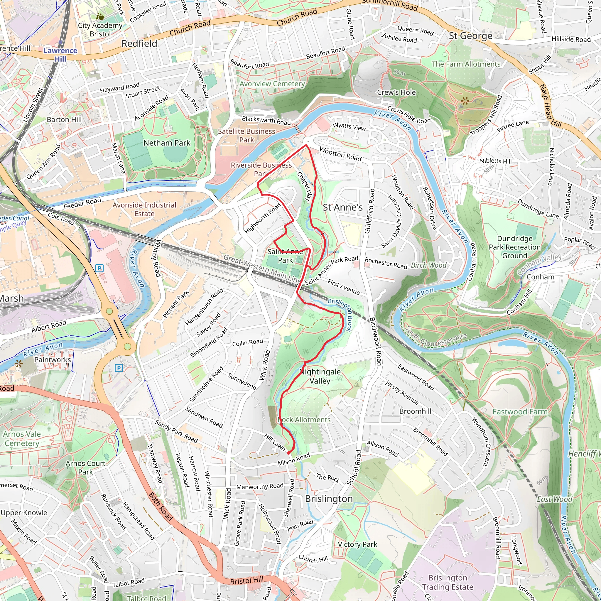 Nightingale Valley and Saint Annie Park Wak mobile static map
