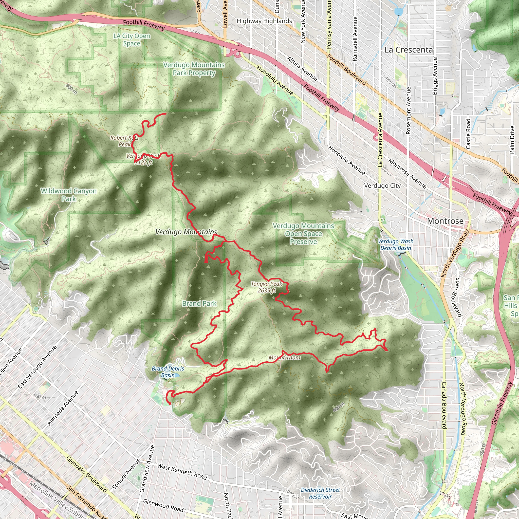 Tongva Peak and Verdugo Peak mobile static map
