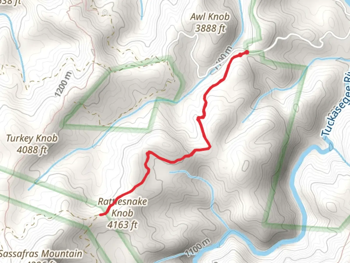 An image depicting the trail Rattlesnake Knob Trail and its surrounding area.