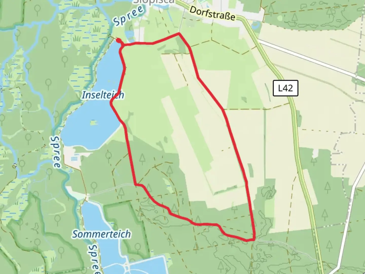 An image depicting the trail Inselteich via Rundweg Inselteich and its surrounding area.