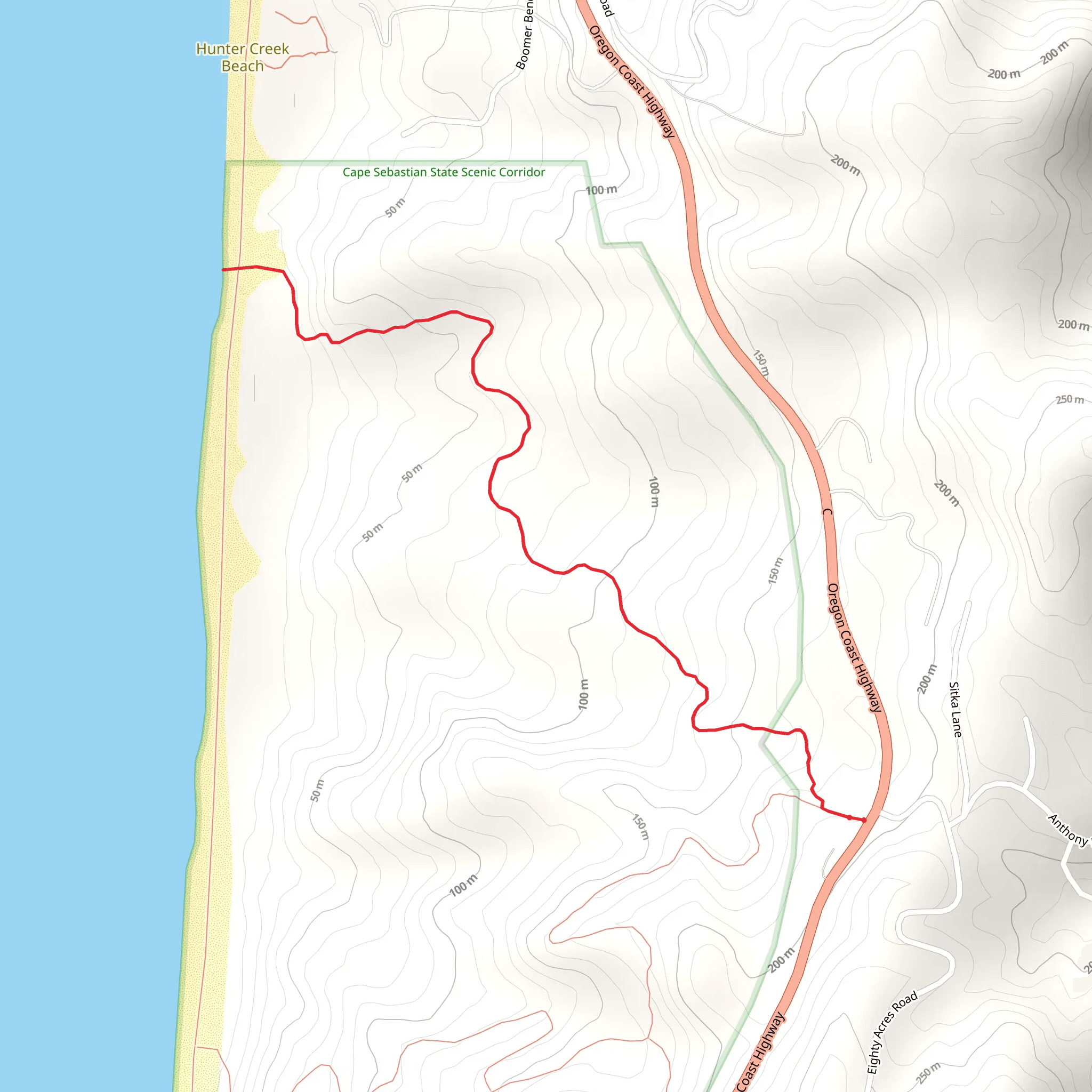 Oregon Coast Road walk to the Beach Out and Back mobile static map