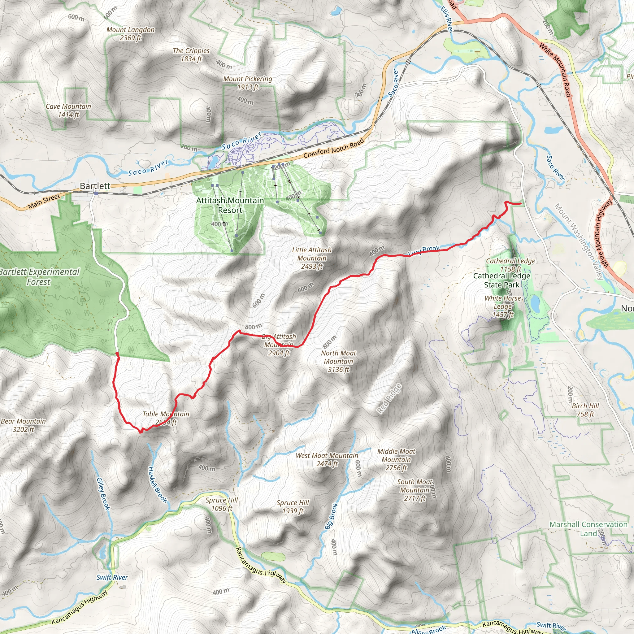 Big Attitash Mountain and Moat Mountain Trail mobile static map