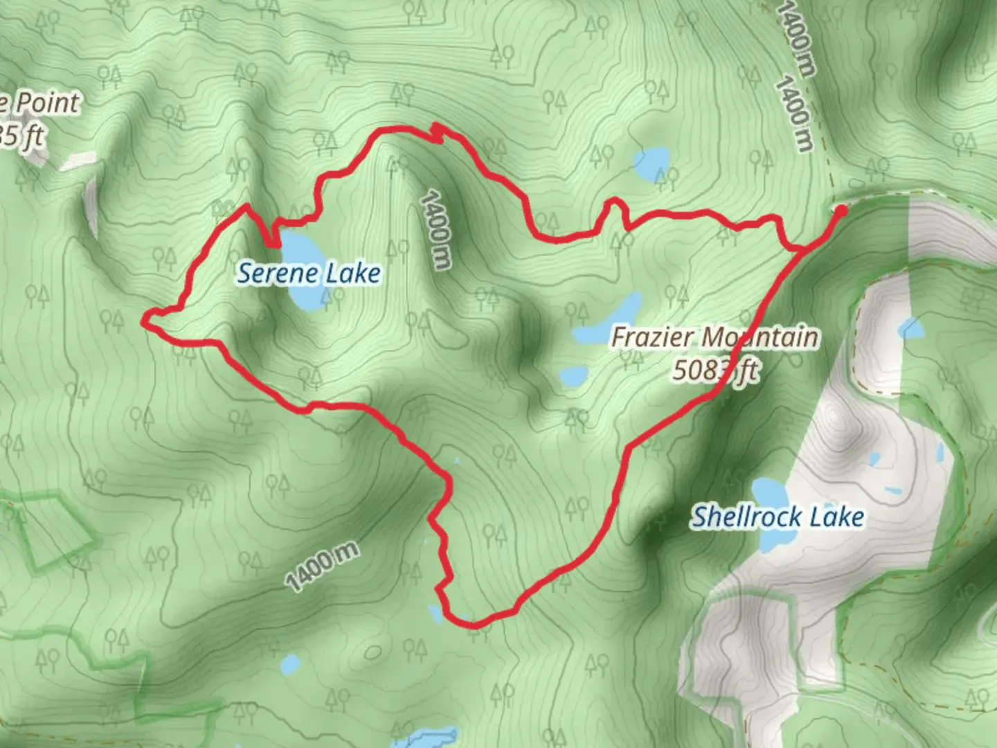 An image depicting the trail Serene and Rock Lakes Loop and its surrounding area.