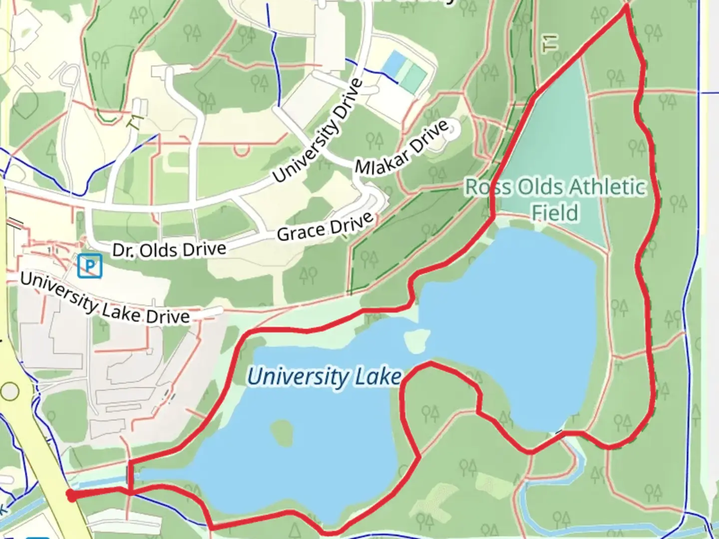 An image depicting the trail University Lake and APU Singletrack loop and its surrounding area.