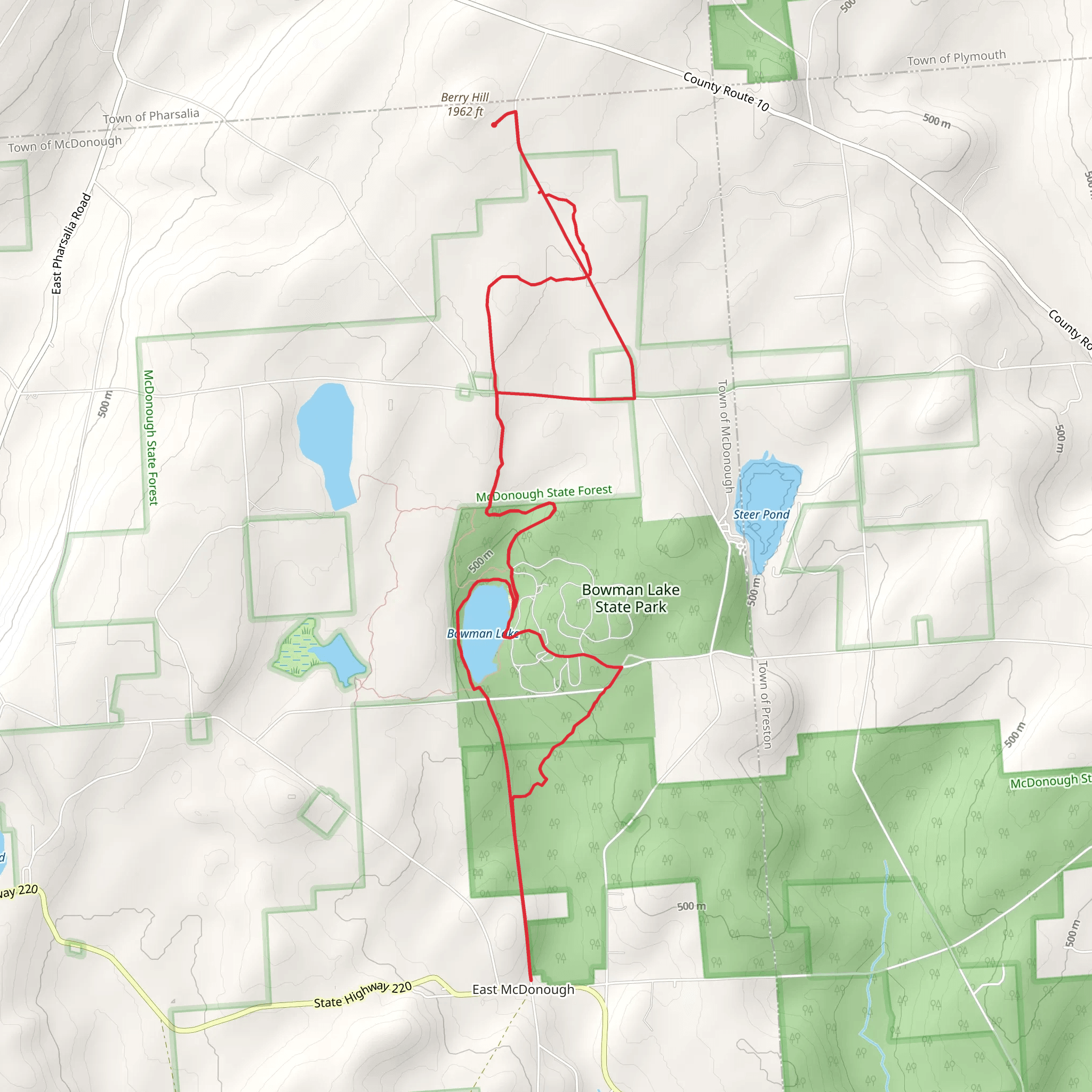 Berry Hill and Bowman Lake Loop mobile static map