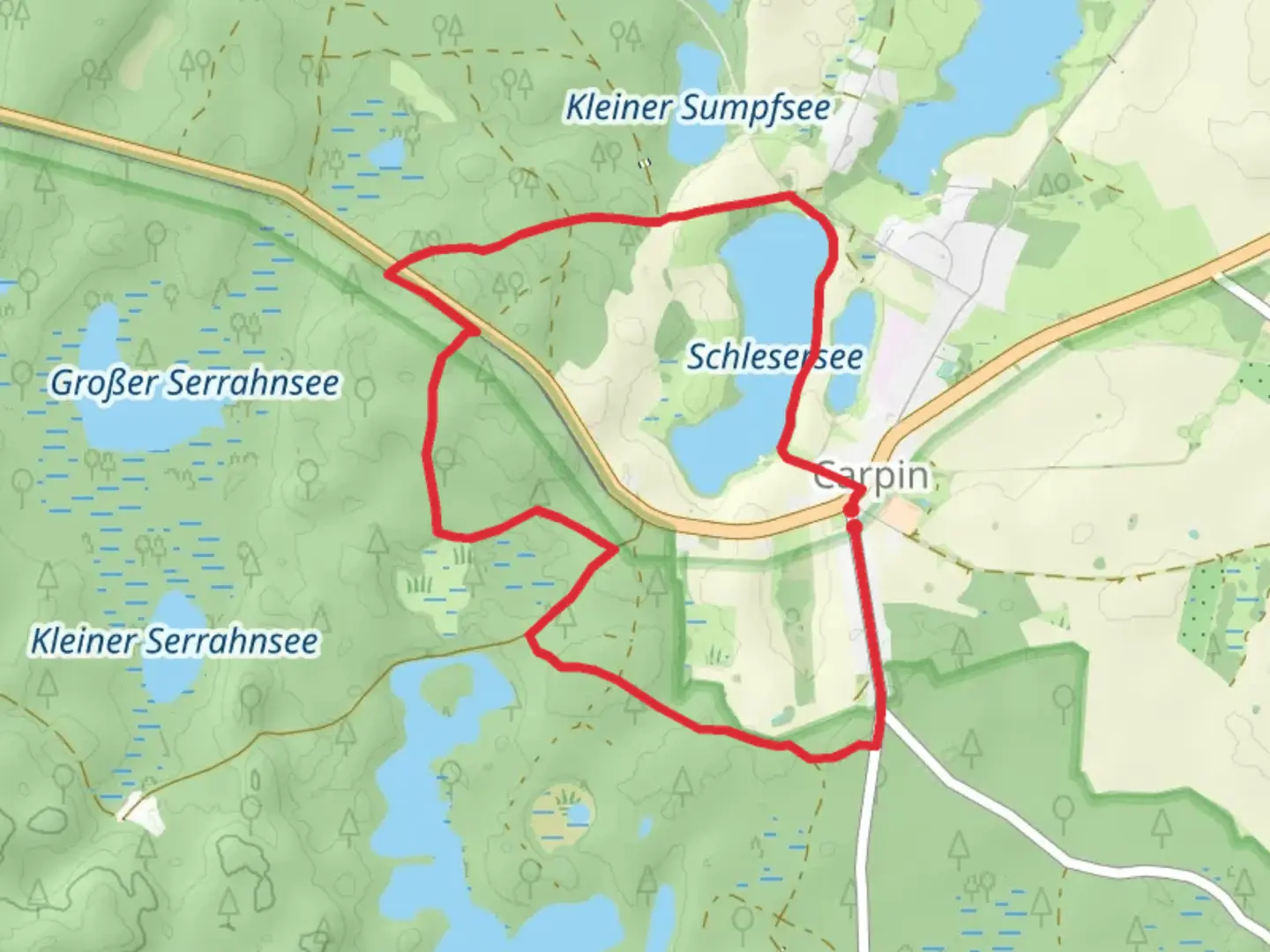 An image depicting the trail Schlesersee via Gelber Schmetterling Carpin and its surrounding area.