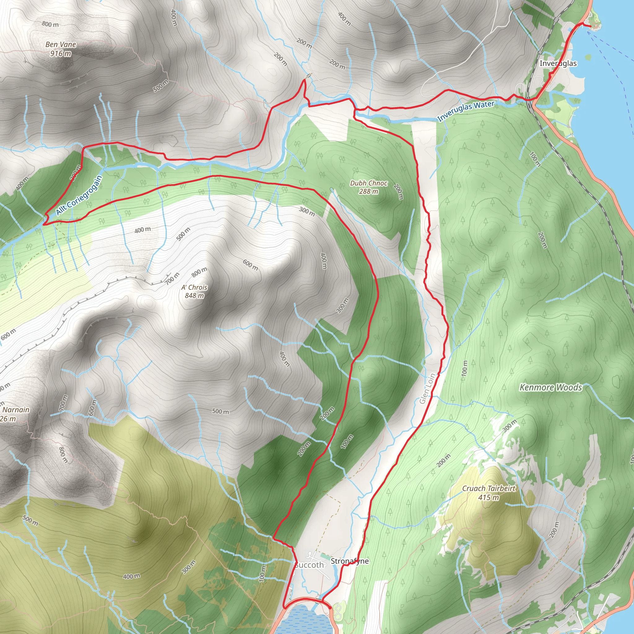 Arrochar to Coiregrogain Loop mobile static map