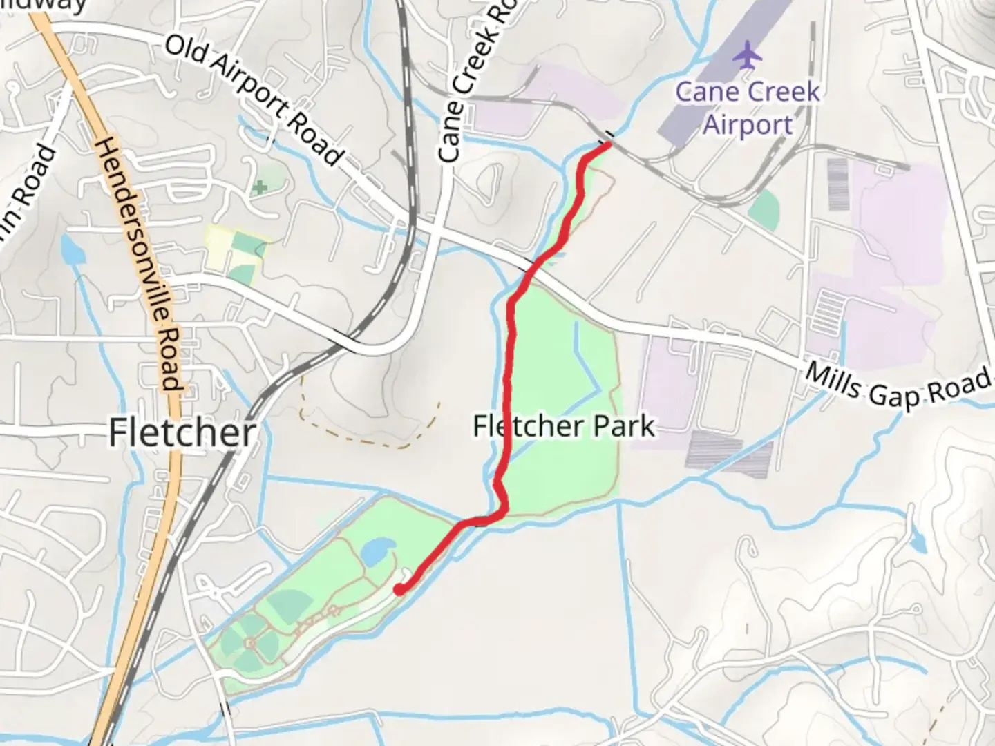 An image depicting the trail Cane Creek Walk along from Fletcher and its surrounding area.