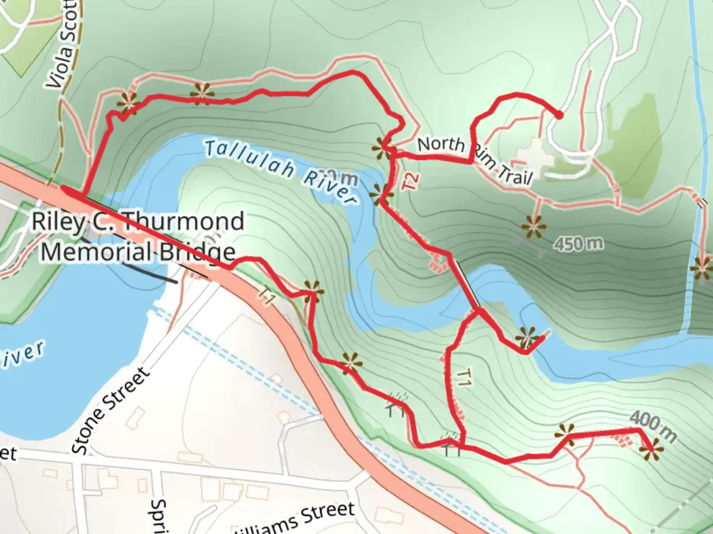 An image depicting the trail South Rim Trail and North Rim Loop Trail and its surrounding area.