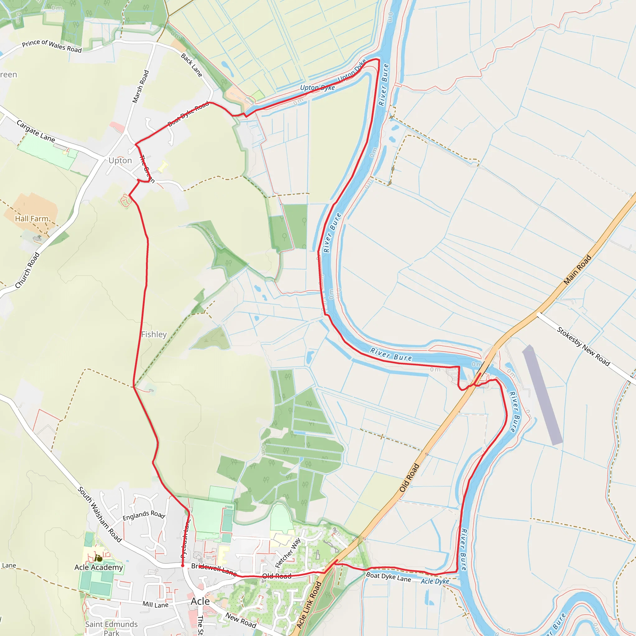 The River Bure and Upton from Acle mobile static map