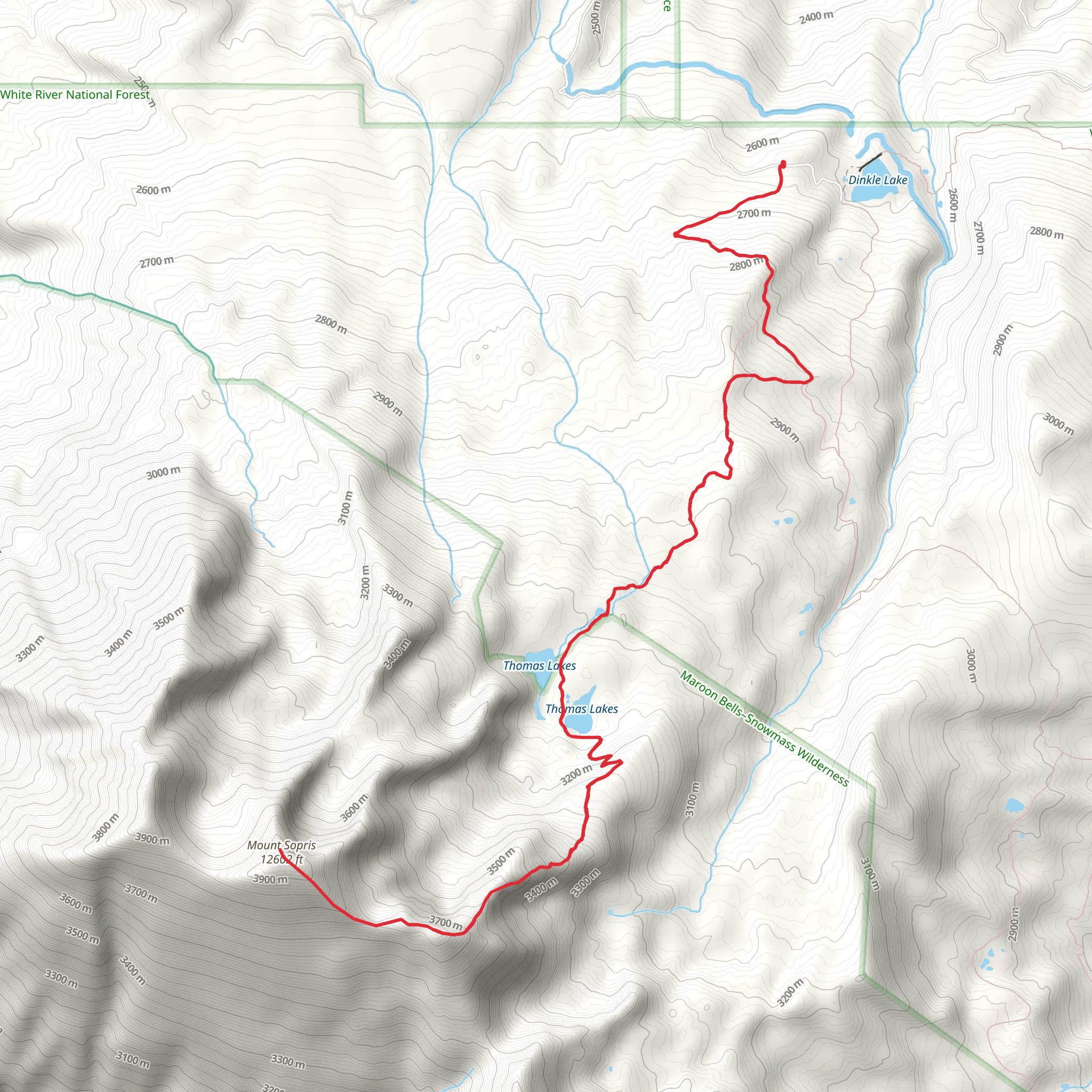 Mount Sopris via Thomas Lakes - Dinkle Lake mobile static map