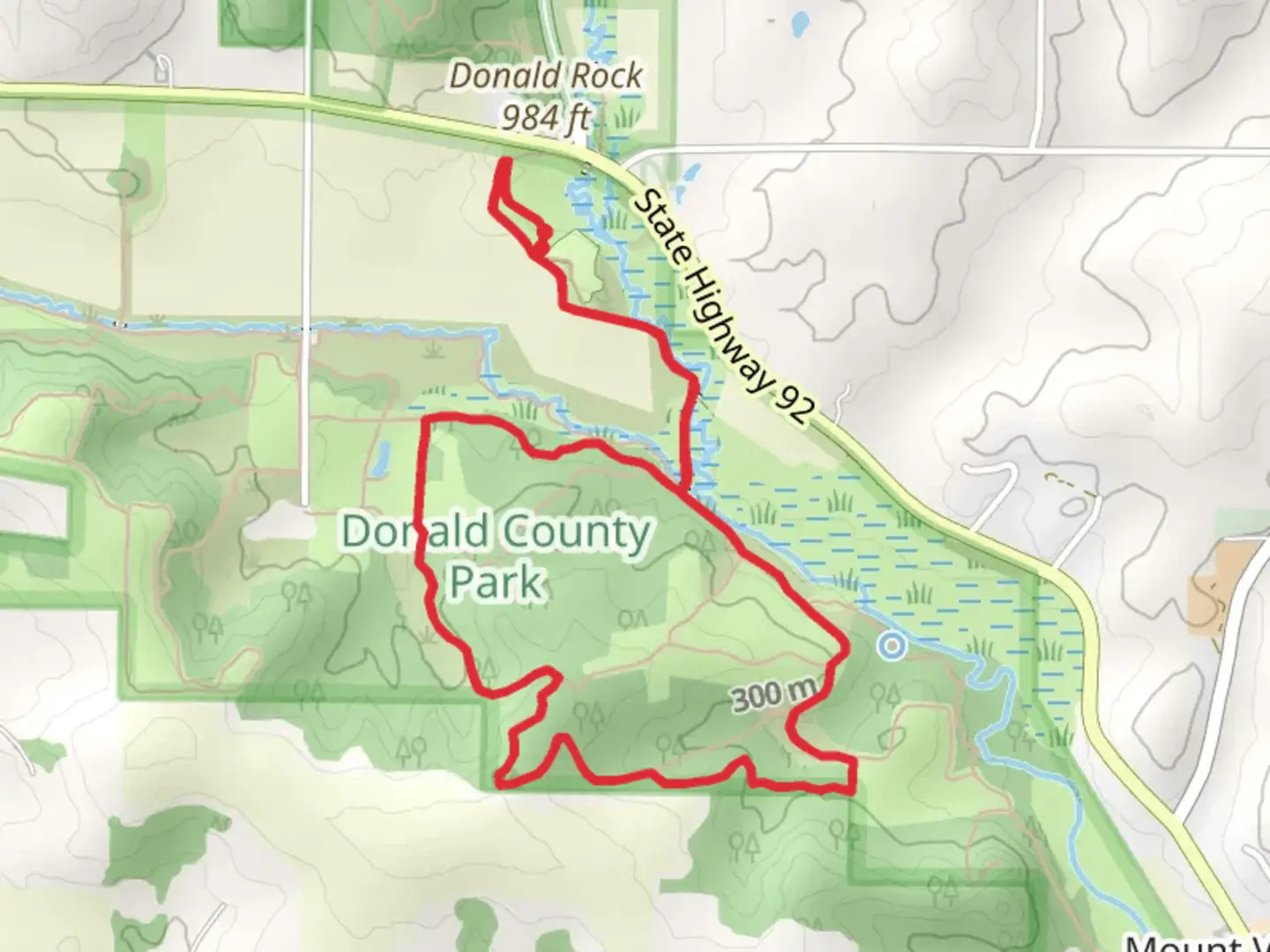 An image depicting the trail Donald County Park North Loop and its surrounding area.