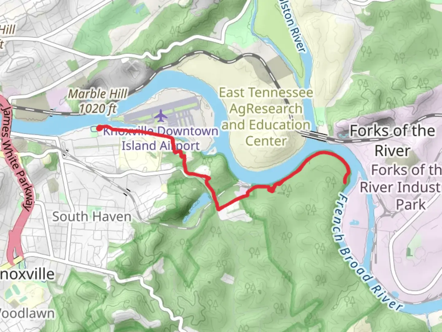 An image depicting the trail Will Skelton Greenway and its surrounding area.