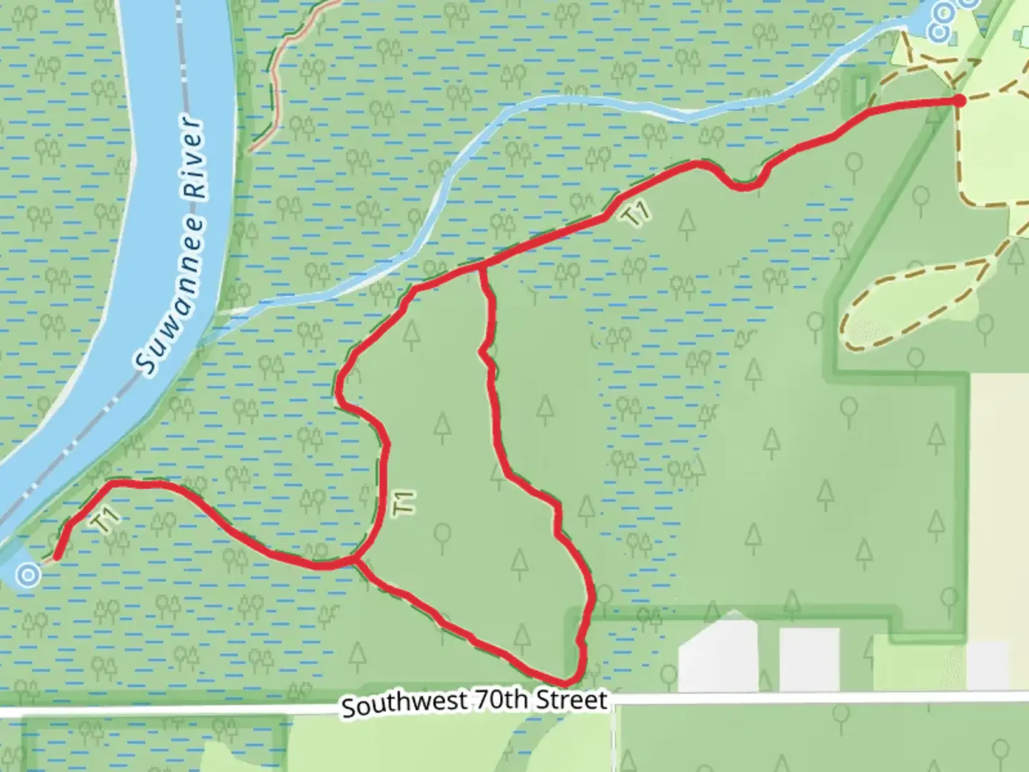 An image depicting the trail Otter Springs South Loop Trail and its surrounding area.
