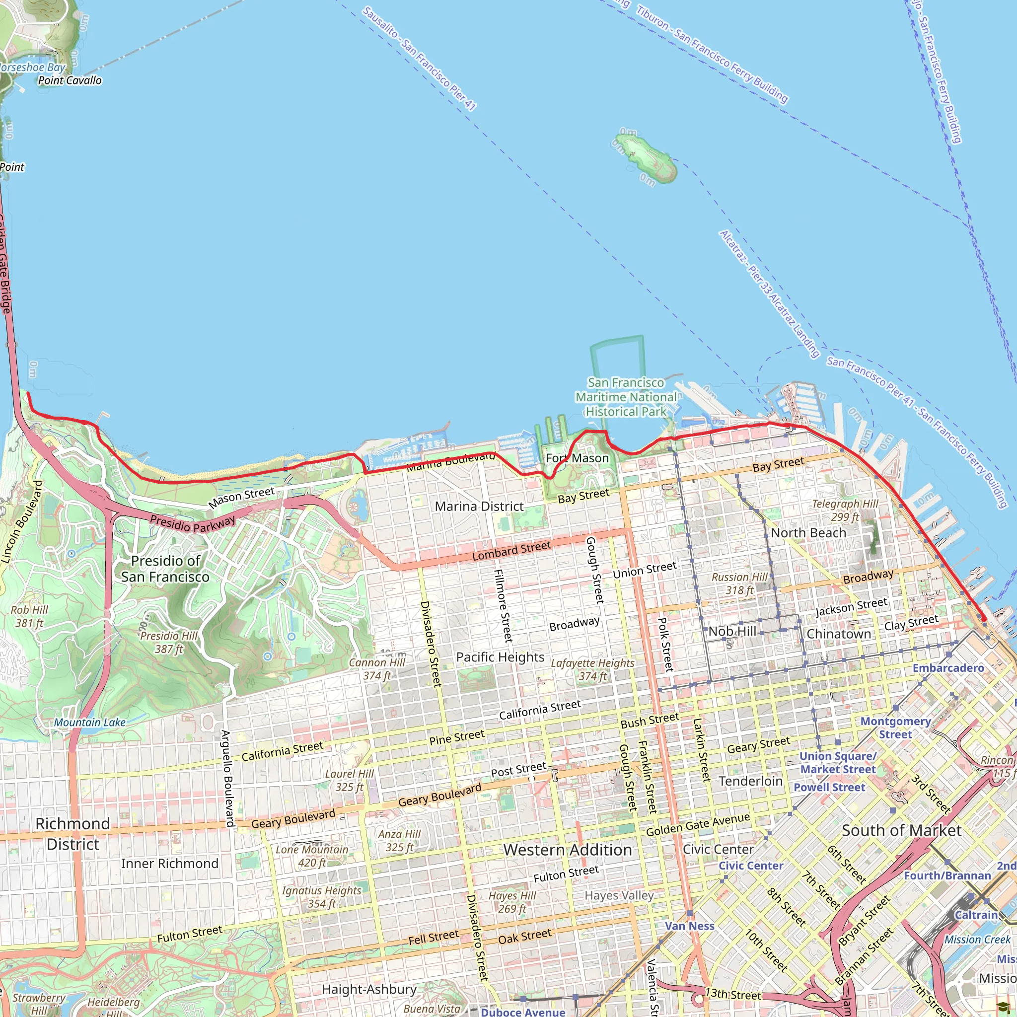 Bay Trail from Ferry Building mobile static map
