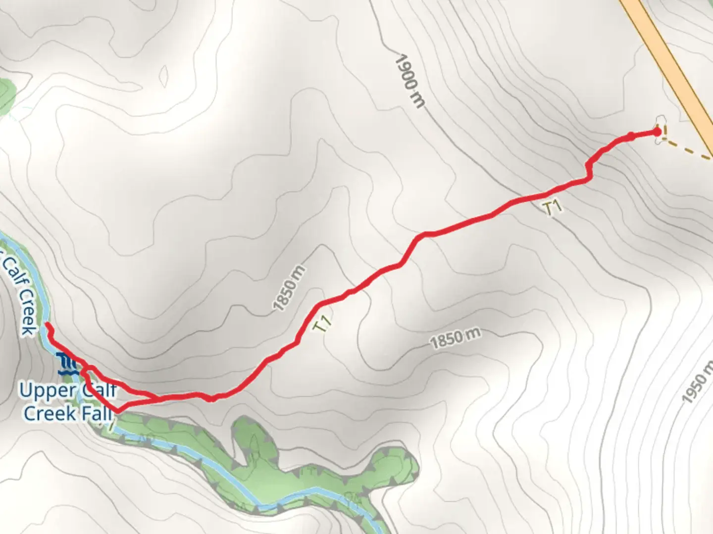An image depicting the trail Upper Calf Creek Fall Trail and its surrounding area.