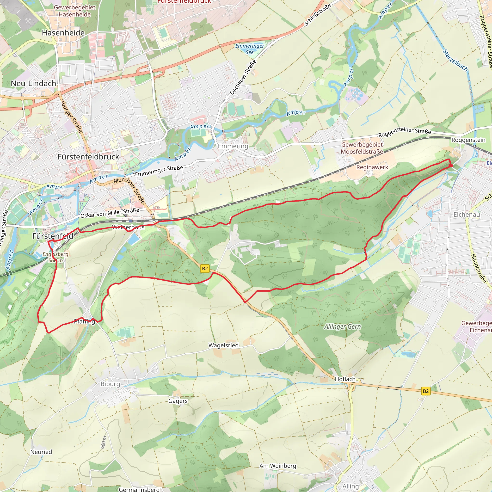 Munchener Berg, Engelsberg and Emmeringer Leite Loop via Heuweg mobile static map