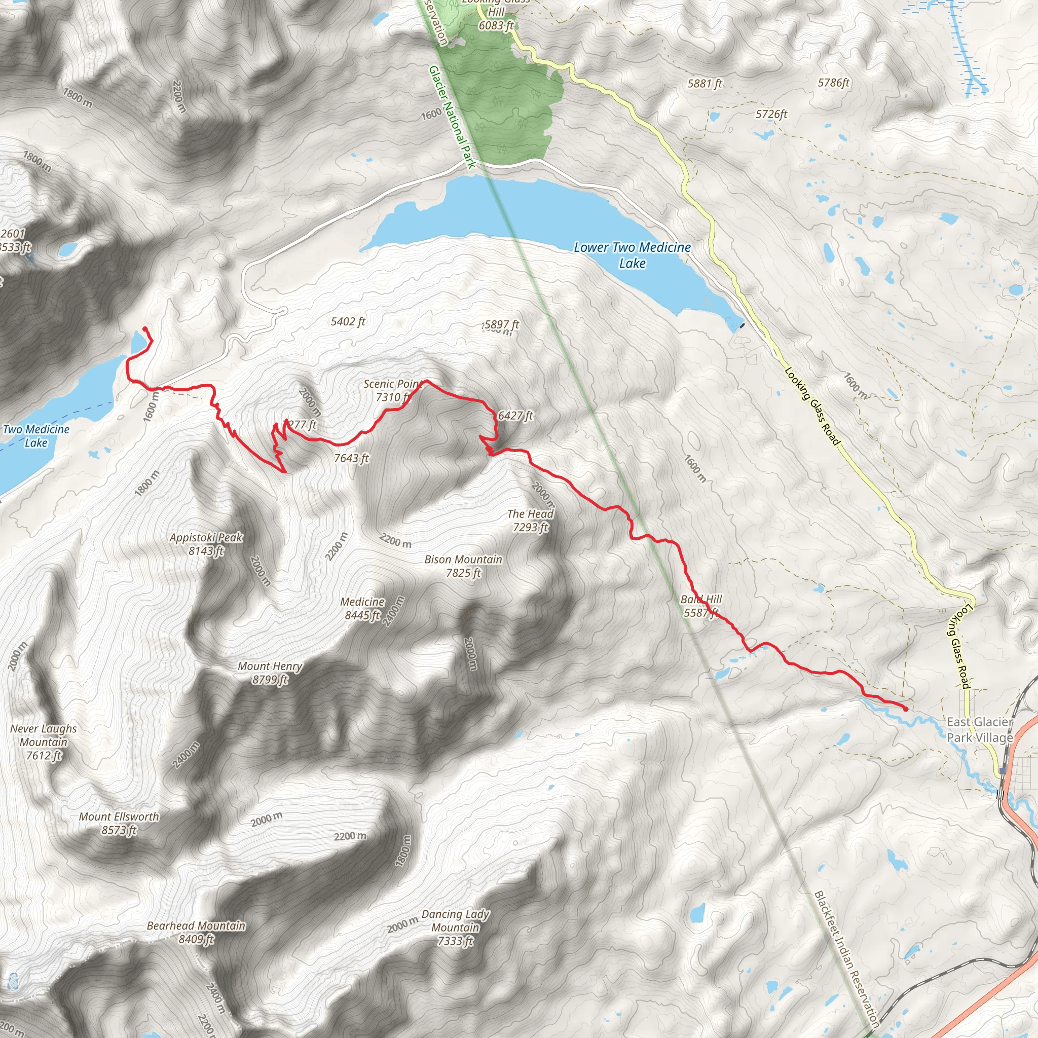CDT East Glacier to Two Medicine Trail mobile static map