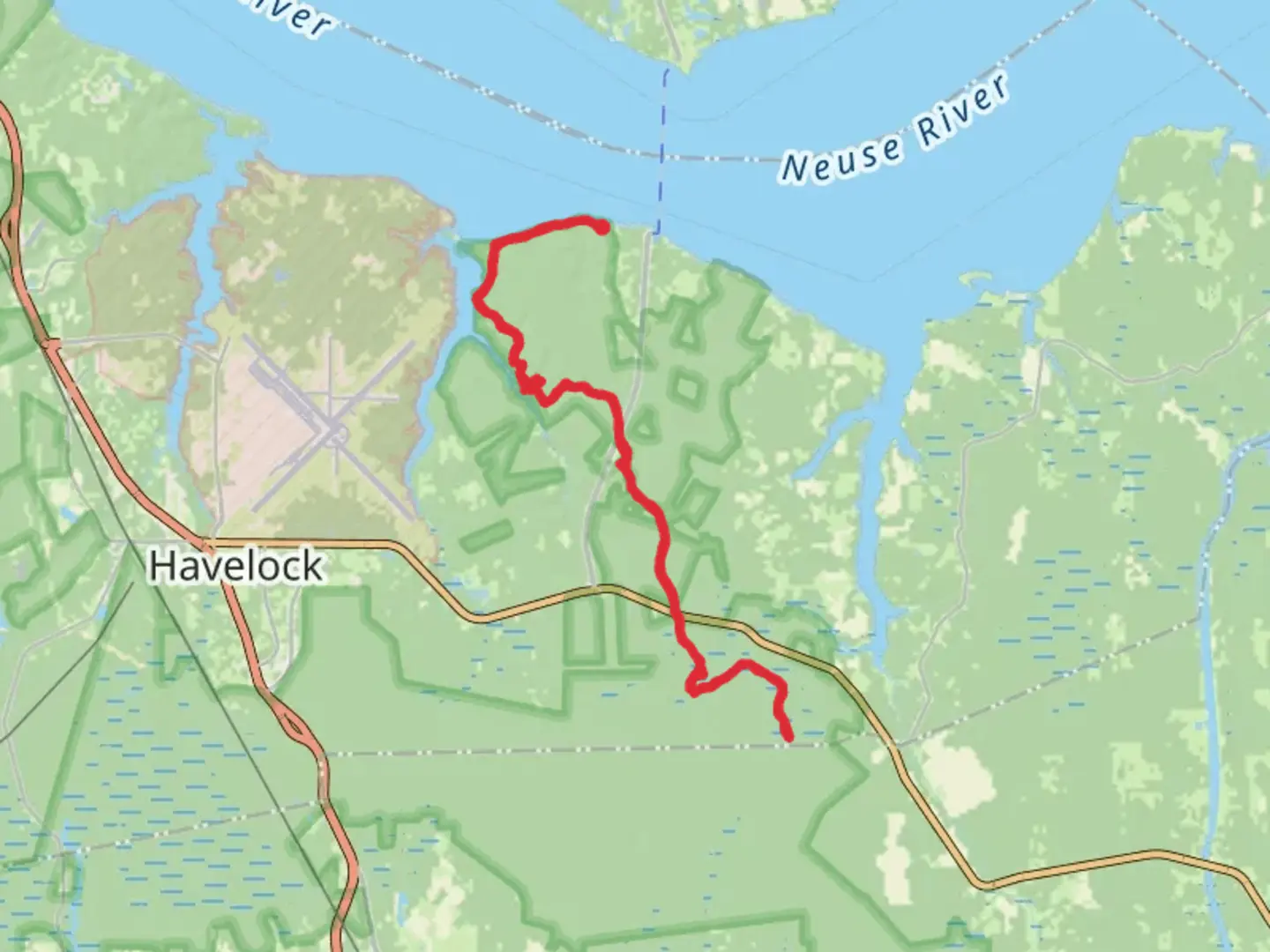 An image depicting the trail Neusiok Trail from Pine Cliff Road and its surrounding area.