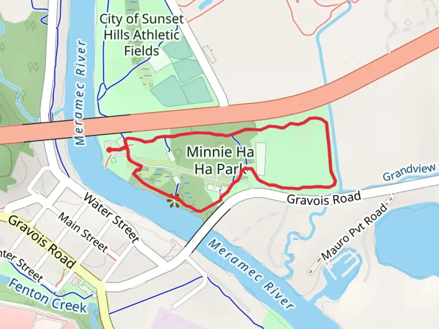 An image depicting the trail Old Gravois Road Loop and its surrounding area.