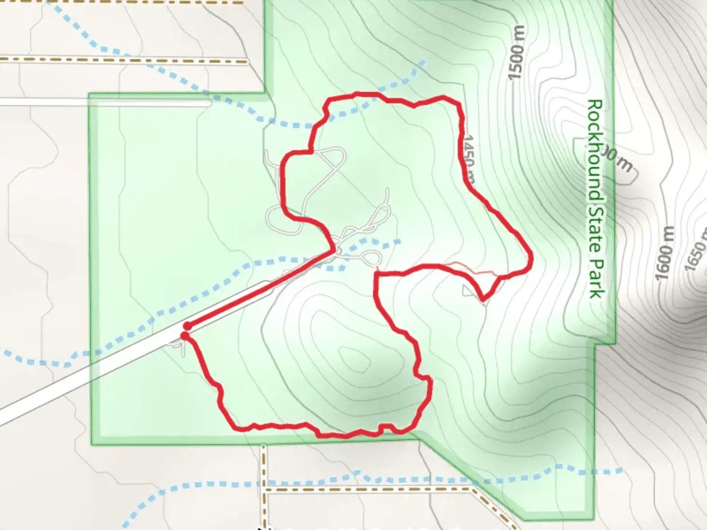 An image depicting the trail Jasper Trail and Thunder Egg Trail Loop and its surrounding area.