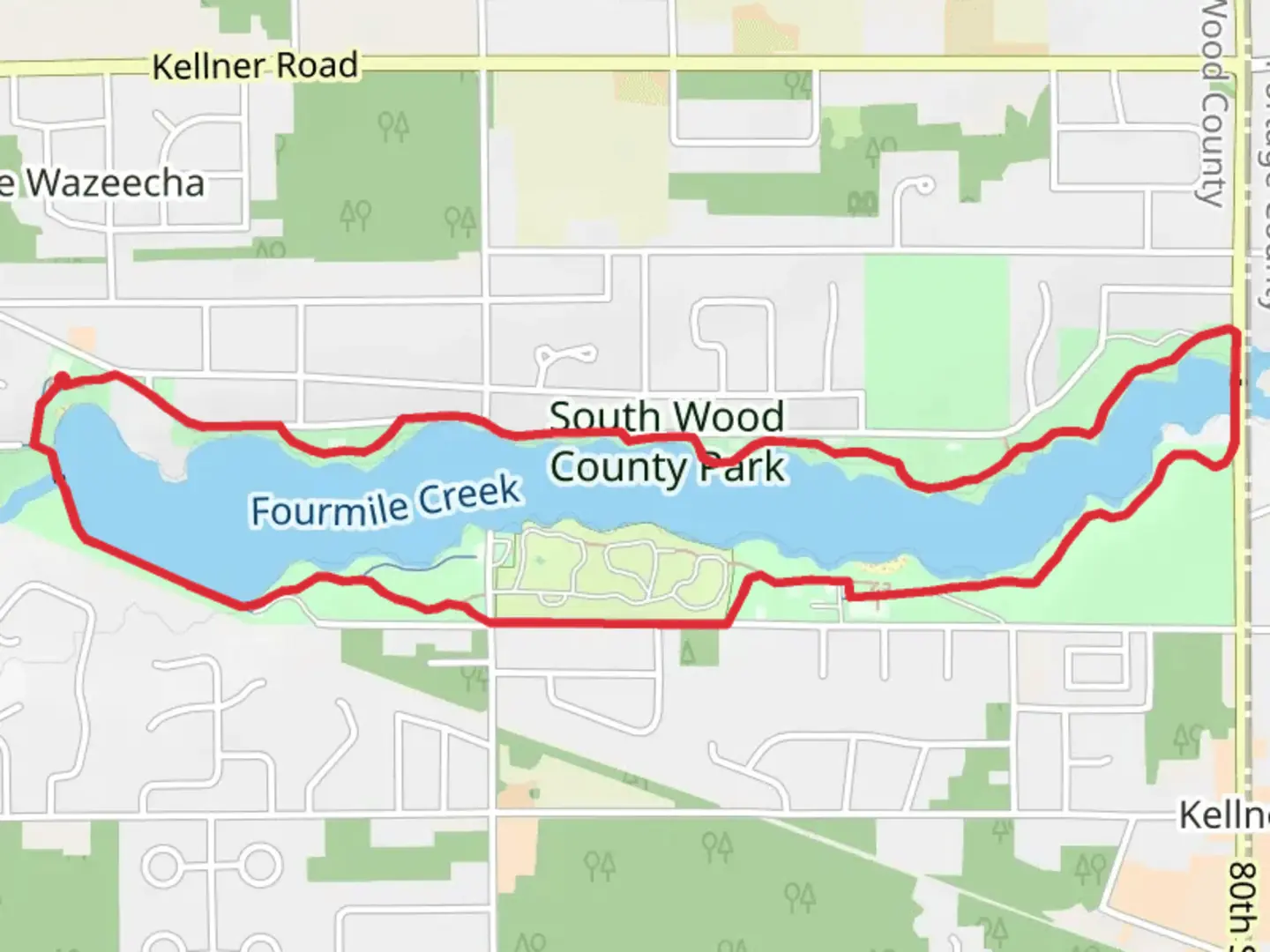 An image depicting the trail Lake Wazeecha Loop and its surrounding area.