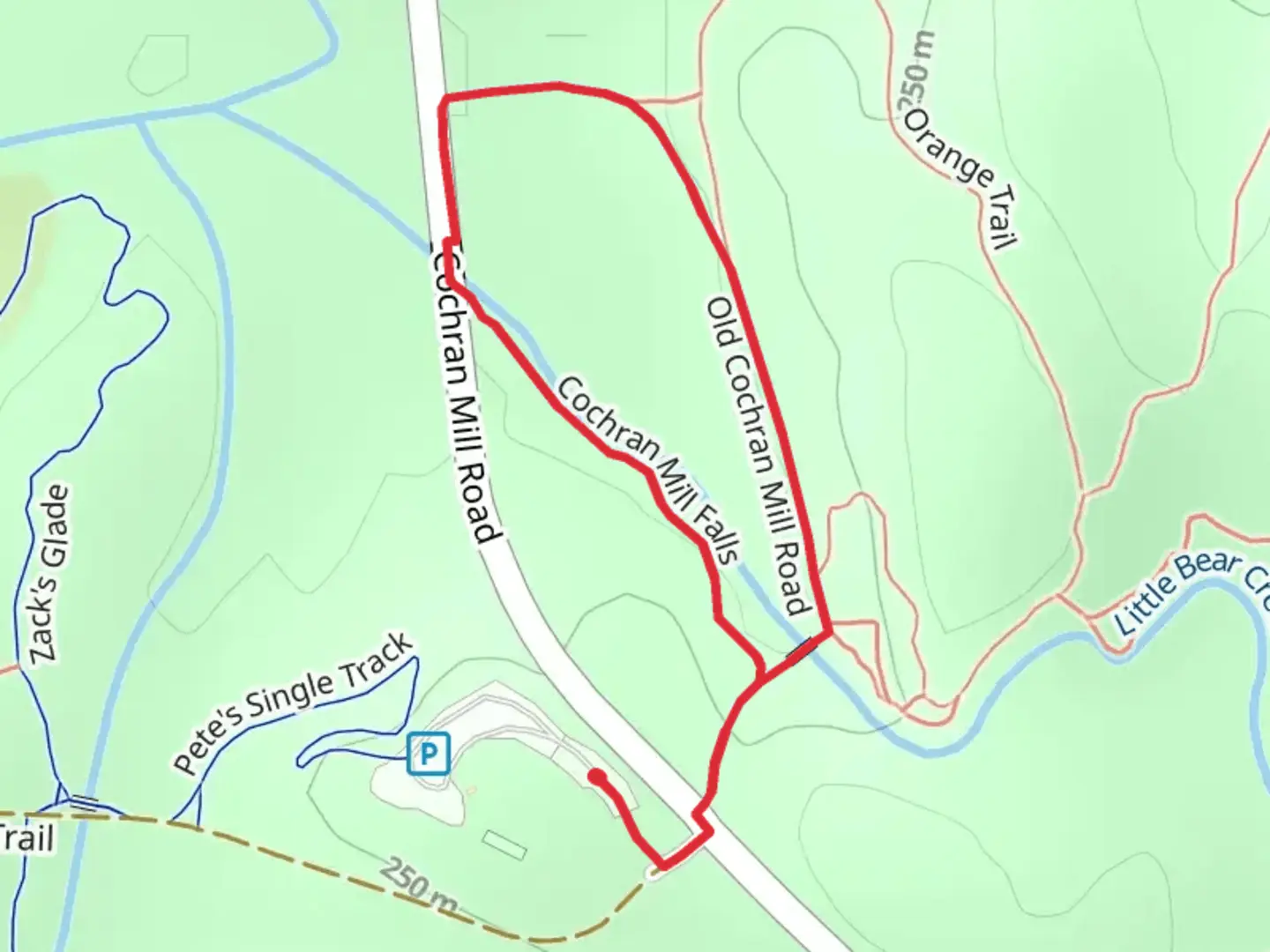 An image depicting the trail Old Cochran Mill Road Loop and its surrounding area.