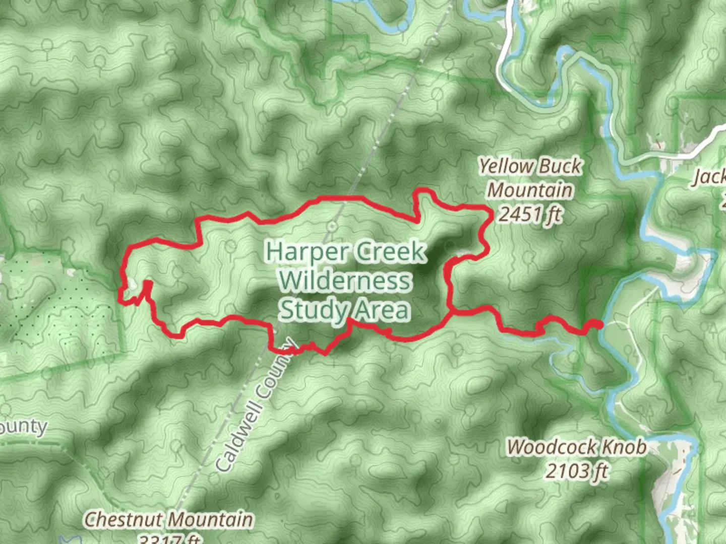 An image depicting the trail Harper Creek Loop Trail and its surrounding area.