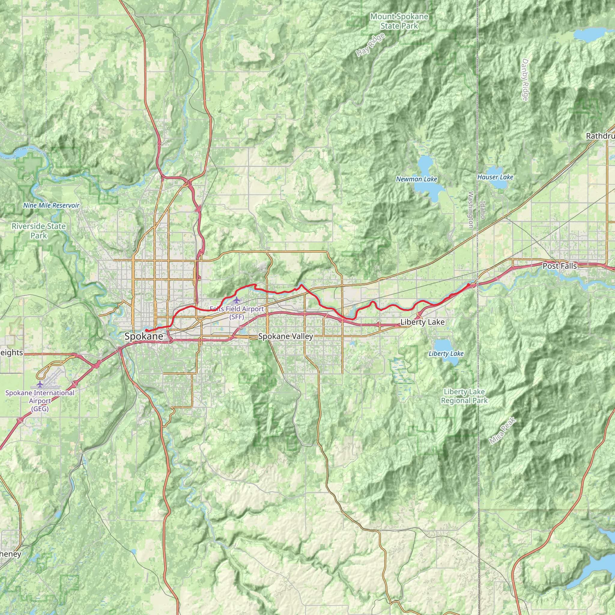 Spokane River Centennial Trail mobile static map